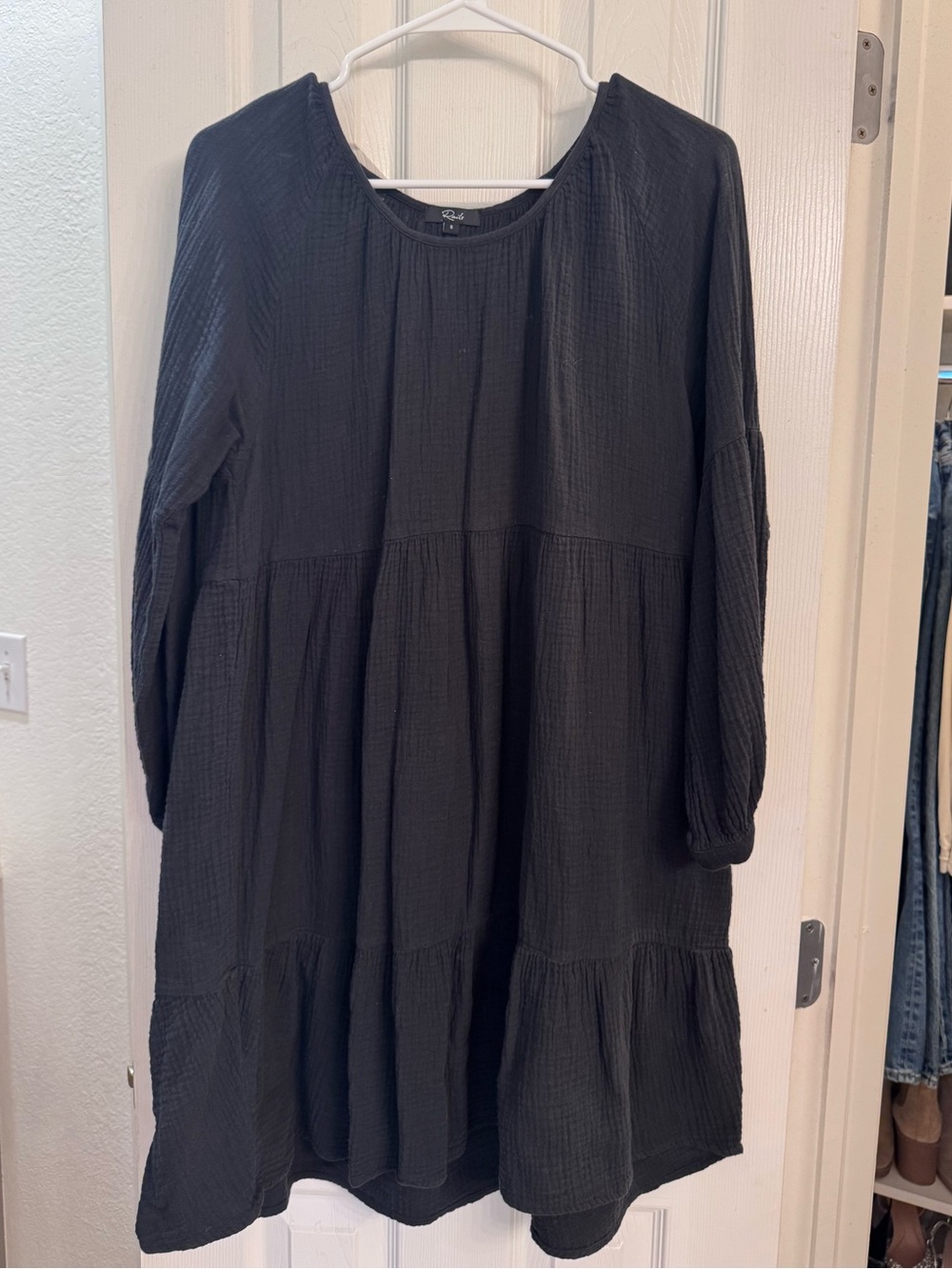 Rails Black Textured Long Sleeve Tiered Dress